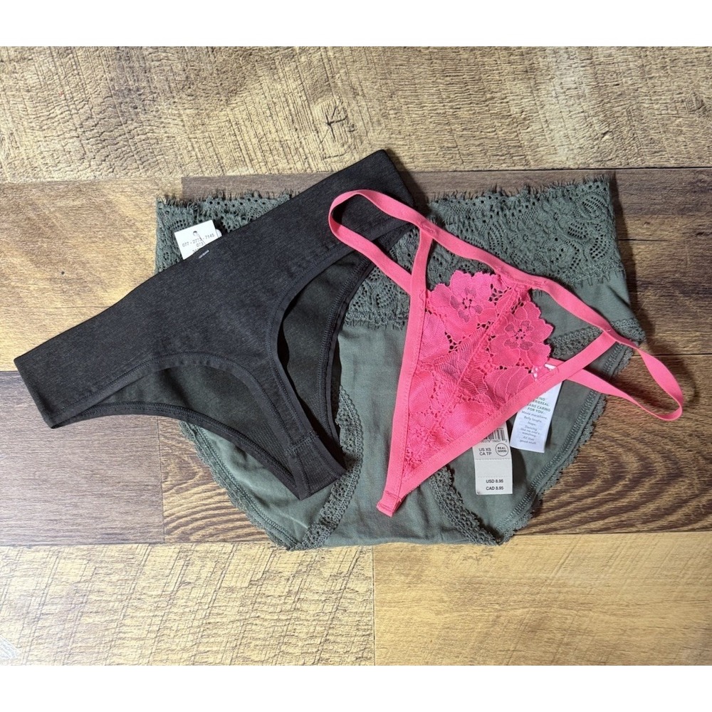 Lot of 3 NWT Aerie Panties Cheeky/ Thong XS Green Pink‎ Black Underwear